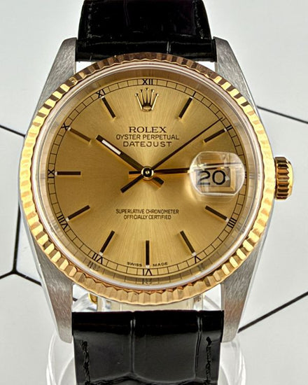 No Reserve - Rolex Datejust 36MM Champagne Dial Aftermarket Leather Strap (16233)