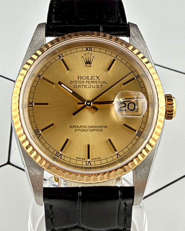 No Reserve - Rolex Datejust 36MM Champagne Dial Aftermarket Leather Strap (16233)