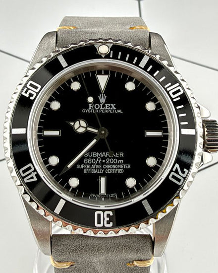 Rolex Submariner No-Date 40MM Aftermarket Black Dial Aftermarket Leather Strap (14060)
