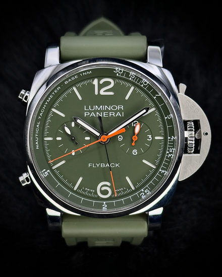 2022 Panerai Luminor Limited Edition Verde Militare Flyback Chrono 44MM Green Dial Rubber Strap (PAM01296)