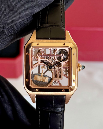 2026 Cartier Santos Dumont Micro Rotor 43.5MM Skeleton Dial Leather Strap (WHSA0030)