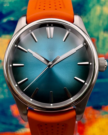 2022 H. Moser & Cie Pioneer 42.8MM Turquoise "Blue Lagoon" Dial Rubber Strap (3200-1214)