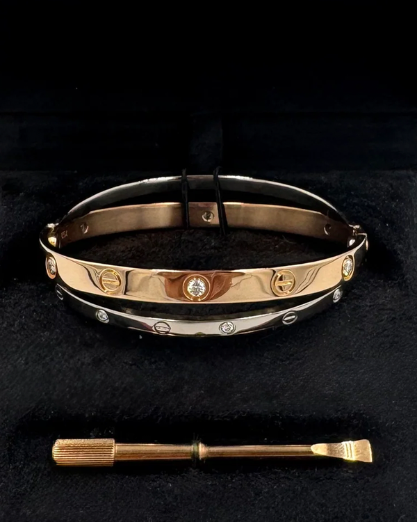 2016 Cartier Love Double Bracelet White/Rose Gold Diamonds Size 17 (Love Bracelet)