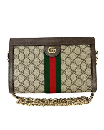 Gucci Bag Ophidia GG Supreme Small Beige Canvas Gold-Tone Hardware Chain Strap (Bag)