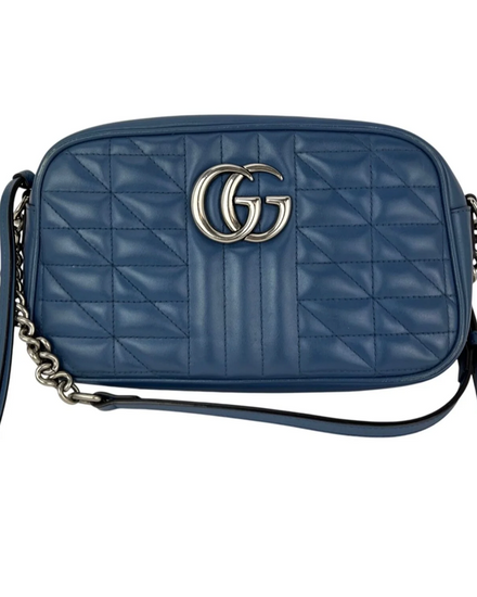 Gucci Bag GG Marmont Small Matelasse Aria Blue Leather Silver-Tone Hardware Leather Strap (GG Marmont)