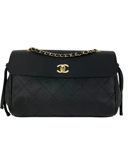 Chanel Bag Urban Essentials Large Flap Shoulder Bag Large Leather Black Gold Tone Hardware Chain Leather Strap (Bag)
