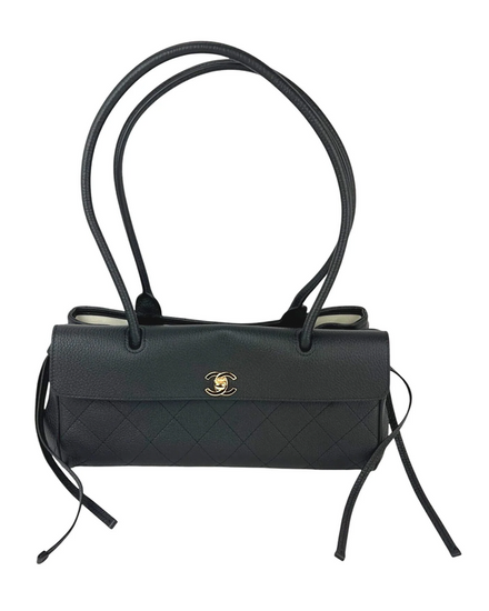 Chanel Bag Shopping Tote Small Black Leather Gold-Tone Hardware Leather Straps (Bag)