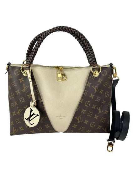 Louis Vuitton Bag V Tote Ivory Leather Brown Canvas Gold-Tone Hardware (LV V Tote)