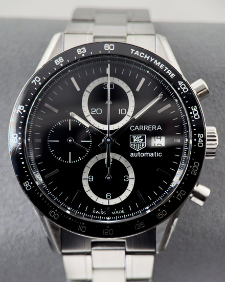 No Reserve - 2008 Tag Heuer Carrera Calibre 16 41MM Black Dial Steel Bracelet (CV2010-1)