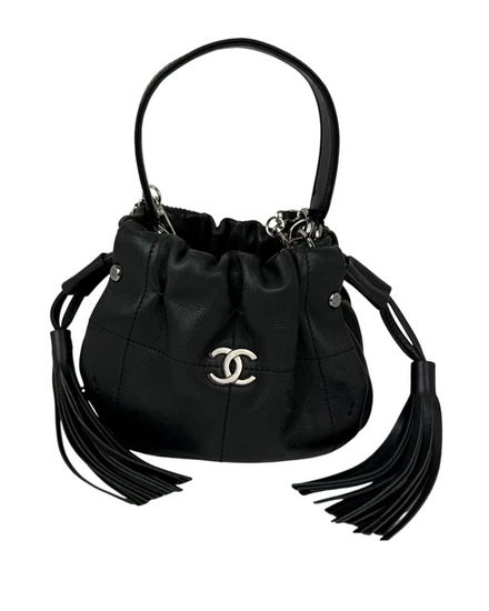 Chanel Vintage Bucket Bag Black Leather Silver-Toned Hardware Leather Strap (Chanel Bucket Bag)