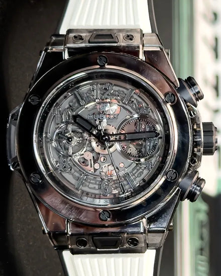 2022 Hublot Big Bang Unico "All Black Sapphire" L.E. Sapphire Case 45MM Skeleton Dial Rubber Strap (411.JB.4901.RT)