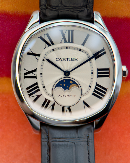 No Reserve - 2018 Cartier Drive De Cartier Moonphase 40MM Silver Dial Leather Strap (WSNM0008)