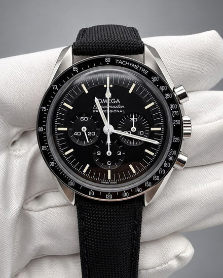 No Reserve - 2025 Omega Speedmaster Professional Moonwatch 42MM Black Dial Textile Strap (310.32.42.50.01.001)