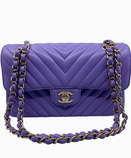 Chanel Bag Classic Lambskin Chevron Quilted Small Double Flap Purple GHW (Bag)