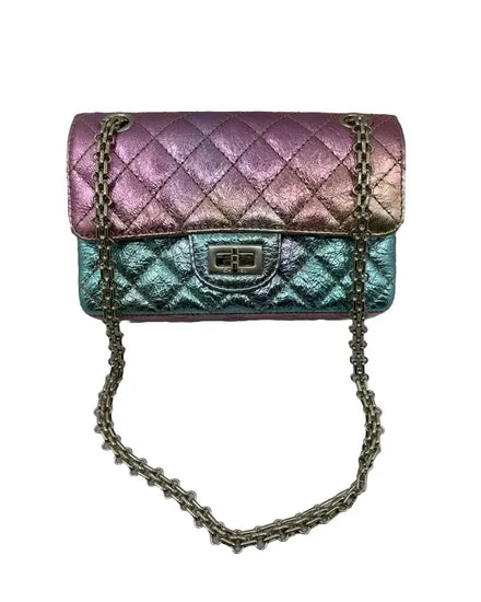 Chanel 2.55 Reissue Mini Flap Bag Small Leather Rainbow Gold Tone Hardware Chain Strap (Bag)