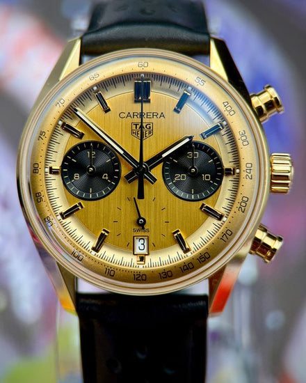 2026 Tag Heuer Carrera Chronograph 39MM Champagne Dial Leather Strap (CBS2240.FC8319)