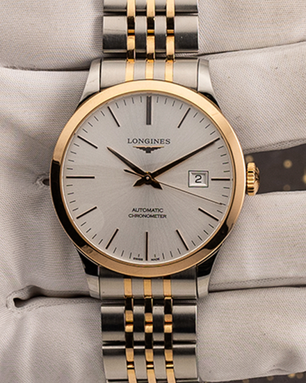 No Reserve - Longines Record 38.5MM Silver Dial Two-Tone Steel Bracelet (L2.821.55.72.7)