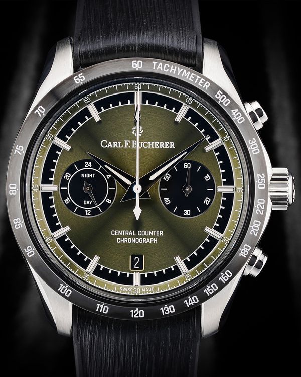 (WORKING) Carl F. Bucherer Manero Central Counter 42.5MM Green Dial Rubber Strap´(00.10923.08.93.02)