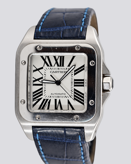 2004 Cartier Santos 100 38MM White Dial Leather Strap (2656)