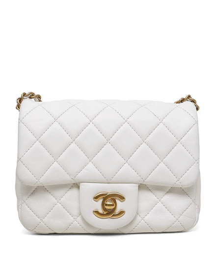 Chanel Pearl Crush Mini Square Flap Bag Mini Leather White Gold Tone Hardware Chain Strap (Bag)