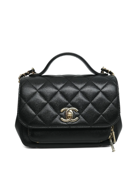 Chanel Bag Black Caviar Quilted Business Affinity Flap Small Light Gold Hardware (Bag)