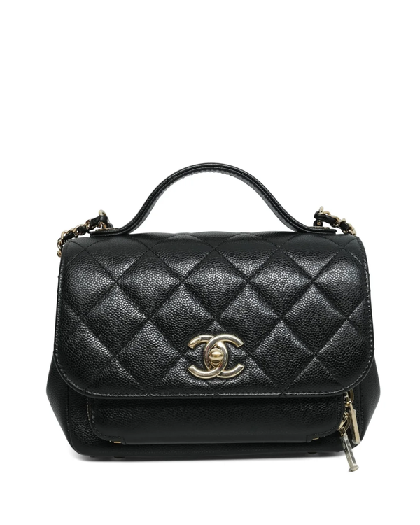 Black Caviar Quilted Business Affinity Flap Small Leather Gold-Tone Hardware Leather Chain Strap (Bag)