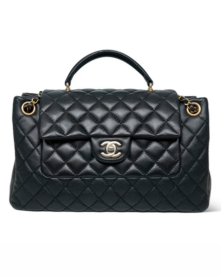 Chanel Bag Black Caviar/Lambskin Mini Top Handle Tote Aged Gold Hardware (Bag)