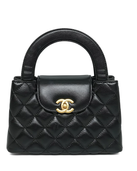 2026 Chanel Black Lambskin Quilted Kelly Shopper Aged Handbag Gold Hardware Leather Strap (Bag)