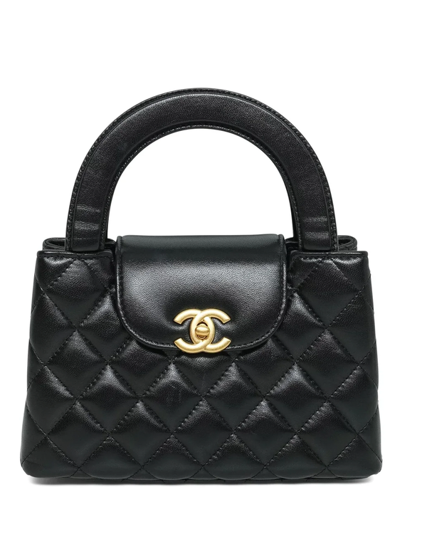 2026 Chanel Black Lambskin Quilted Kelly Shopper Aged Handbag Gold Hardware Leather Strap (Bag)