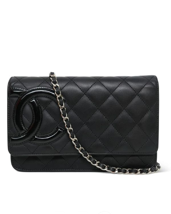Chanel Accessories Cambon Wallet on Chain WOC Black Quilted Leather Silver-Tone Hardware Chain Strap (Wallet)