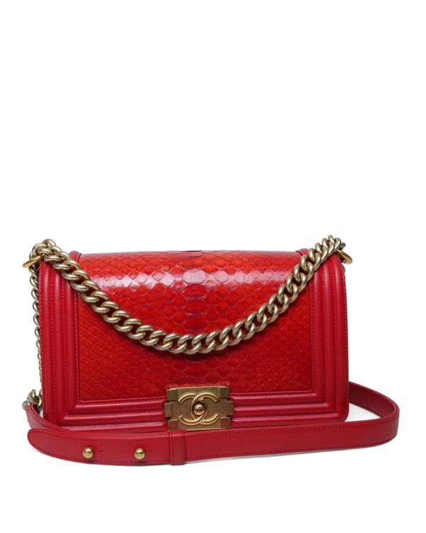 2014 Chanel Bag Python Red Leather Gold Hardware Leather Strap (Bag)
