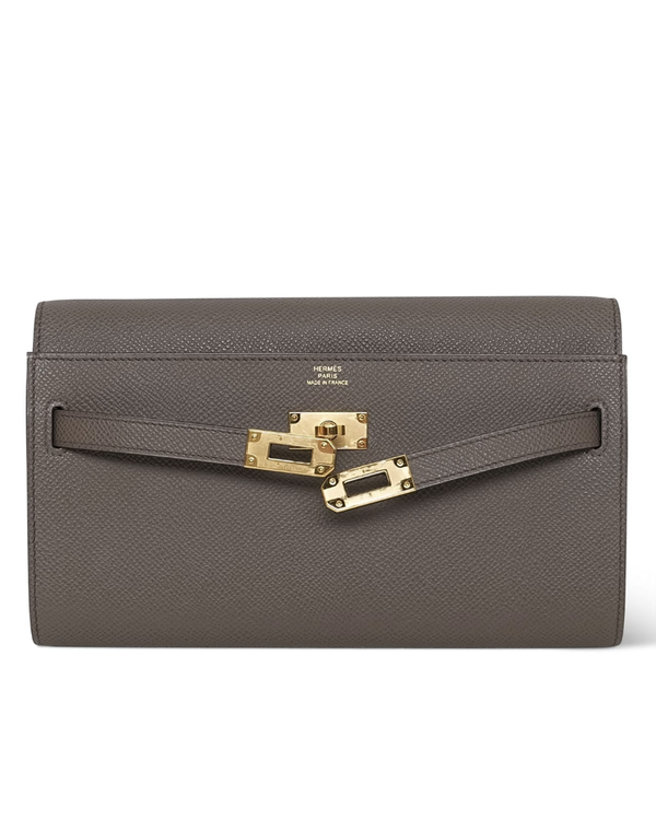 2024 Hermès Kelly Wallet To Go Etain Epsom Leather Gold-Tone Hardware (Wallet)