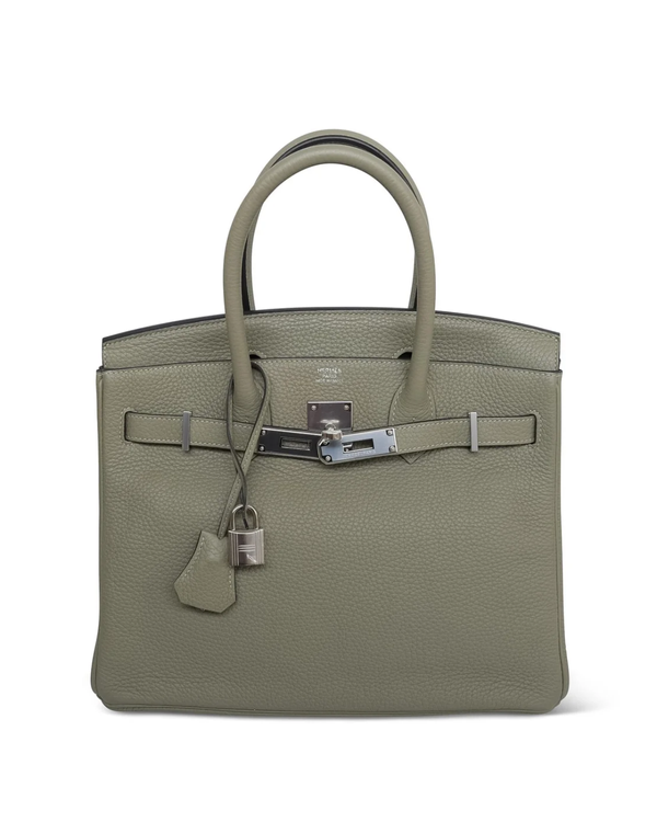 2016 Hermès Birkin 30 Sauge Clemence Medium Leather Palladium Hardware Leather Strap (X Stamp)