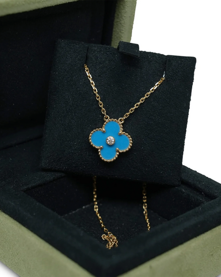 2019 Van Cleef & Arpels Alhambra Holiday Pendant Blue Sèvres/Diamond 18K Yellow Gold (Alhambra )
