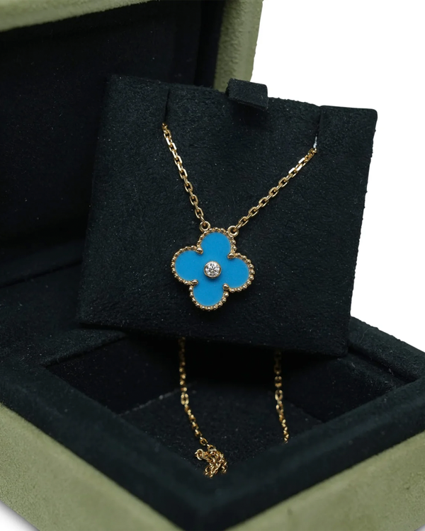 2019 Van Cleef & Arpels Alhambra Holiday Pendant Blue Sèvres/Diamond Yellow Gold (Van Cleef Pendant)