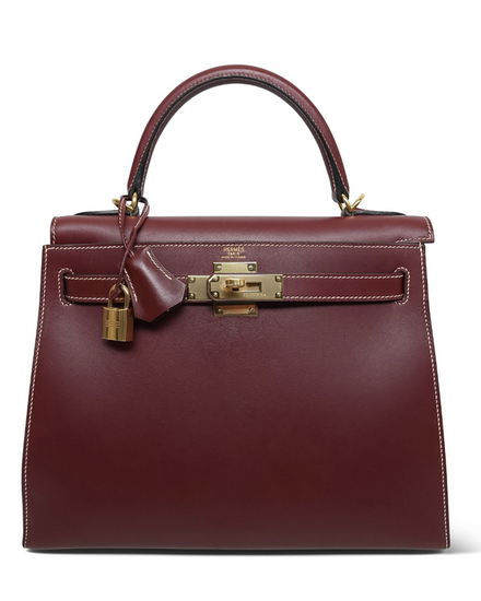 2006 Hermès Kelly 28 Rouge H Chamonix White Stitching Gold Plated J Square Stamp (28)