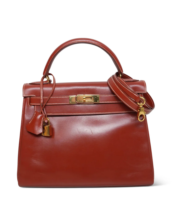 1992 Hermès Kelly Retourne 28 Brique Box Leather Gold-Plated Leather Strap (28)