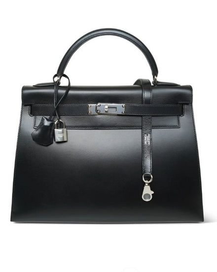 1999 Hermès Kelly 32 Black Box Calfskin Palladium Plated C Square Stamp (Hermès Kelly)
