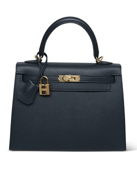 2024 Hermès Kelly 25 Medium Blue Leather Gold-Plated Hardware Leather Strap (25)
