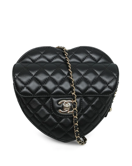 Chanel Bag Black Lambskin Quilted Heart Bag Large Light Gold Hardware (Bag)