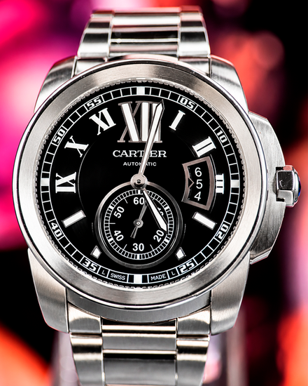 No Reserve - 2016 Cartier Calibre de Cartier 42MM Black Dial Steel Bracelet (W7100016)
