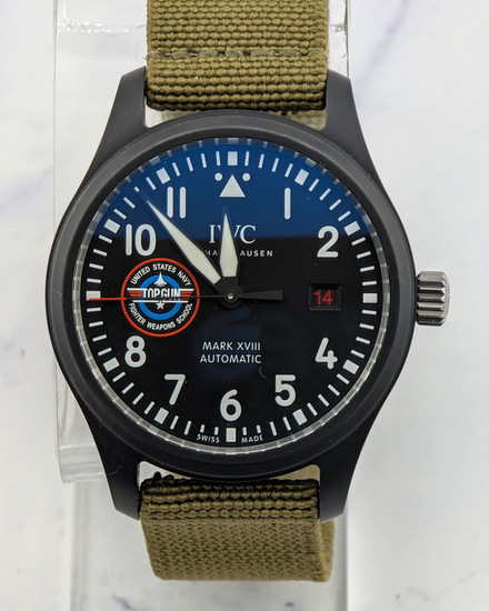 No Reserve - 2022 IWC Schaffhausen Pilot Mark XVIII Top Gun "SFTI" 41MM Black Dial Textile Strap (IW324712)