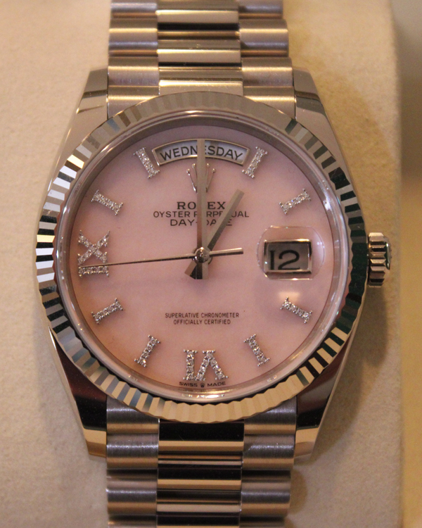 2026 Rolex Day-Date 36MM Pink Dial White Gold President Bracelet (128239)