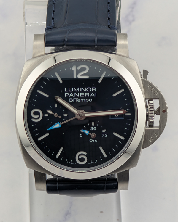 No Reserve - 2023 Panerai Luminor BiTempo 44MM Blue Dial Leather Strap (PAM01361)