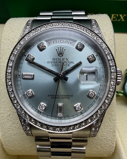 2001 Rolex Day-Date 36MM Blue Dial White Gold President Bracelet (118296)