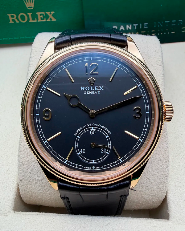 2025 Rolex 1908 39MM Black Dial Leather Strap (52508)