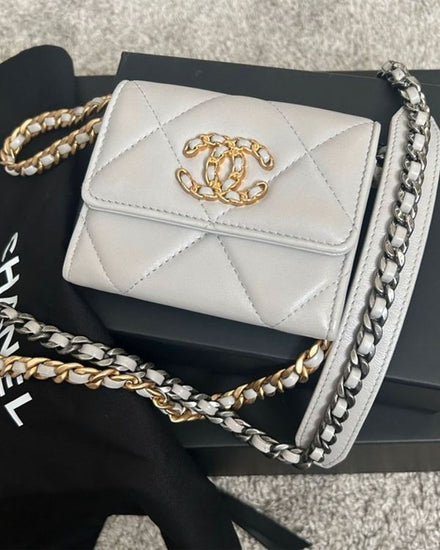 2021 Chanel 19 Mini Crossbody Grey Leather Two-Tone Steel Hardware (Bag)