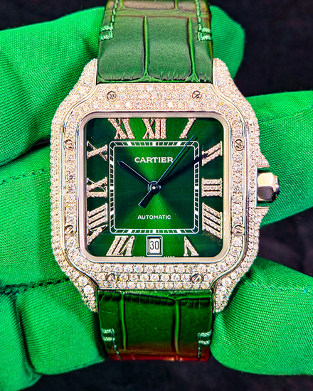 2026 Cartier Santos De Cartier Large 39.8MM Green Dial Leather Bracelet (WSSA0062)