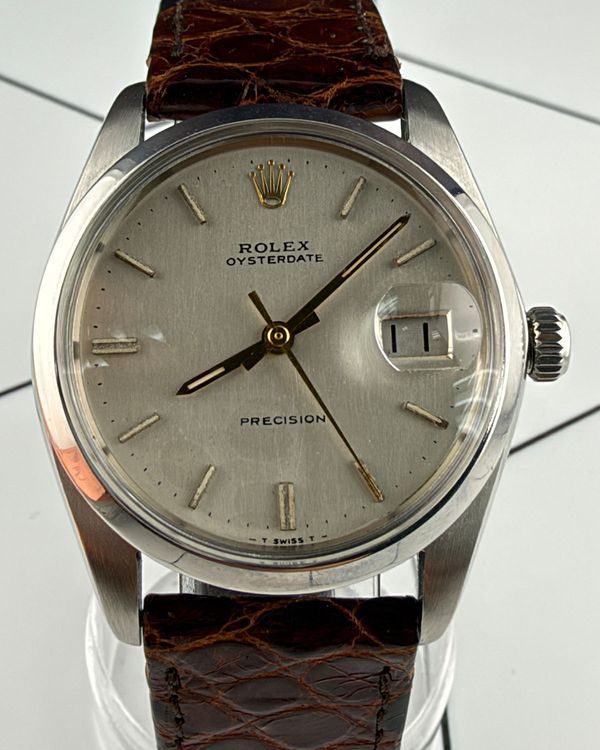 No Reserve - Rolex Oyster Precision Date 34MM Aftermarket Silver Dial Leather Strap (6694)