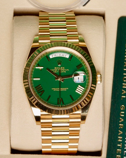 2026 Rolex Day-Date 40MM Green Dial Yellow Gold President Bracelet (228238)